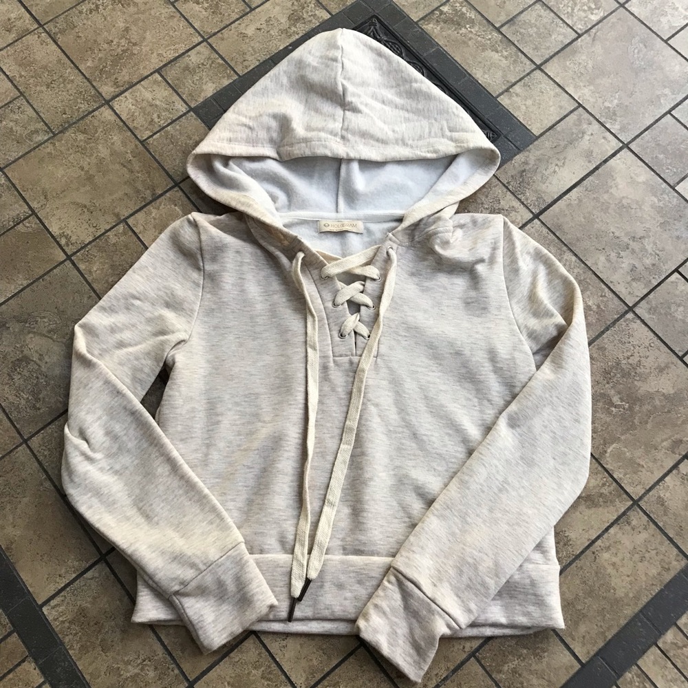Hooded Hologram Lace Up Sweatshirt